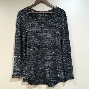 Rafaella Sequin Sweater Womens 2X Black Silver Party Glam Holiday Cozy Sparkle